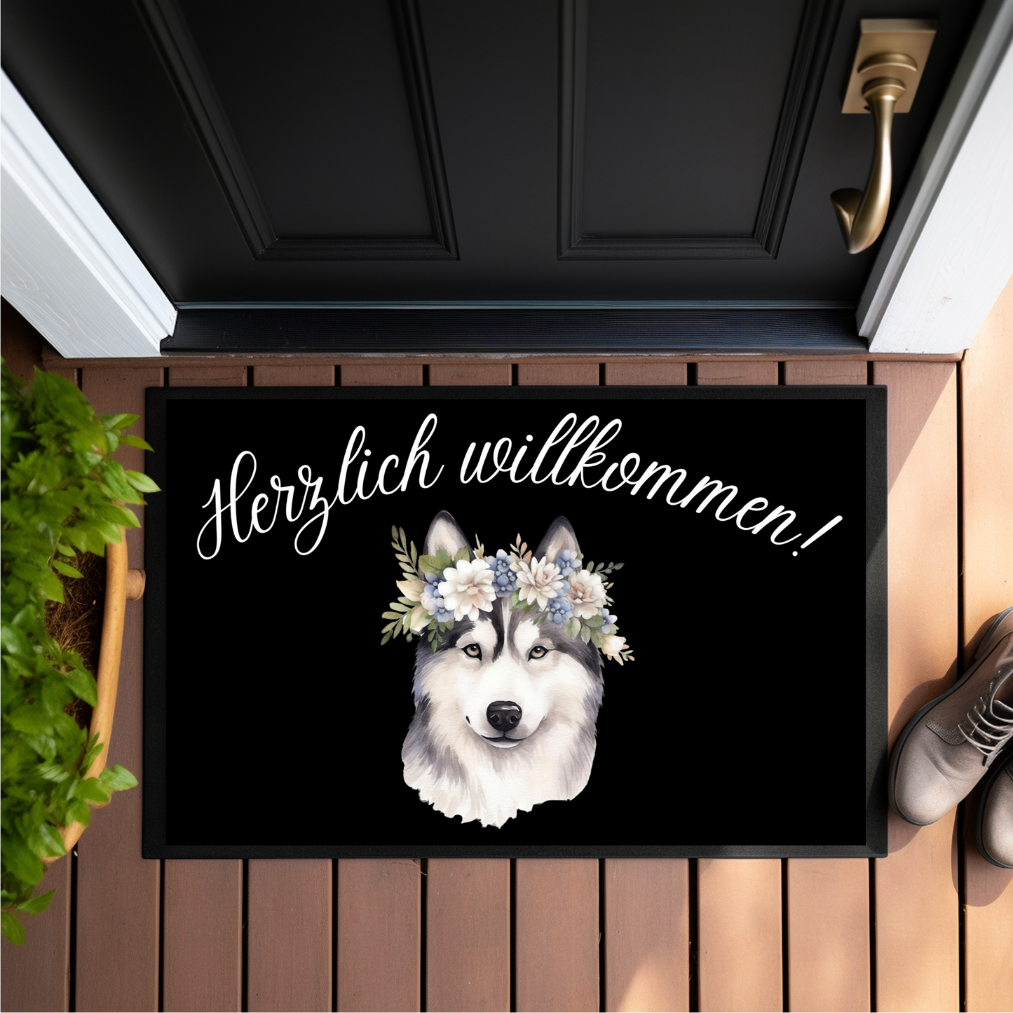 Fußmatte, Husky, herzlich willkommen - Fußmatte 60x40cm
