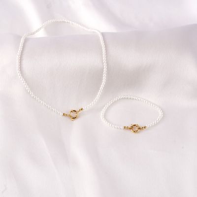 Line of Mini Pearls Edelstahl Halskette und Armband Set