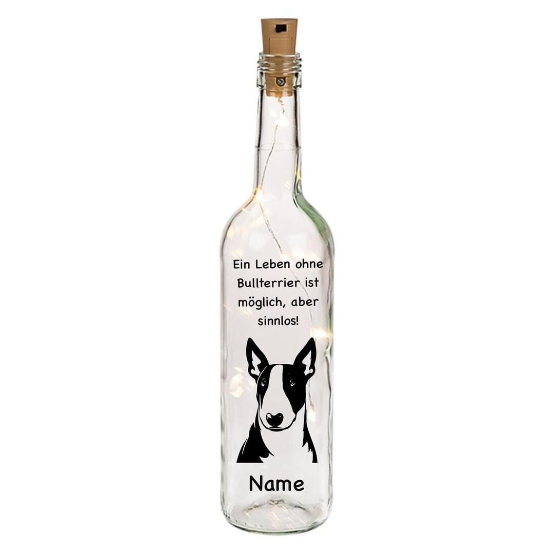 Leuchtflaschen Miniatur Bullterrier, individuell mit Name, Hund, Hunde,