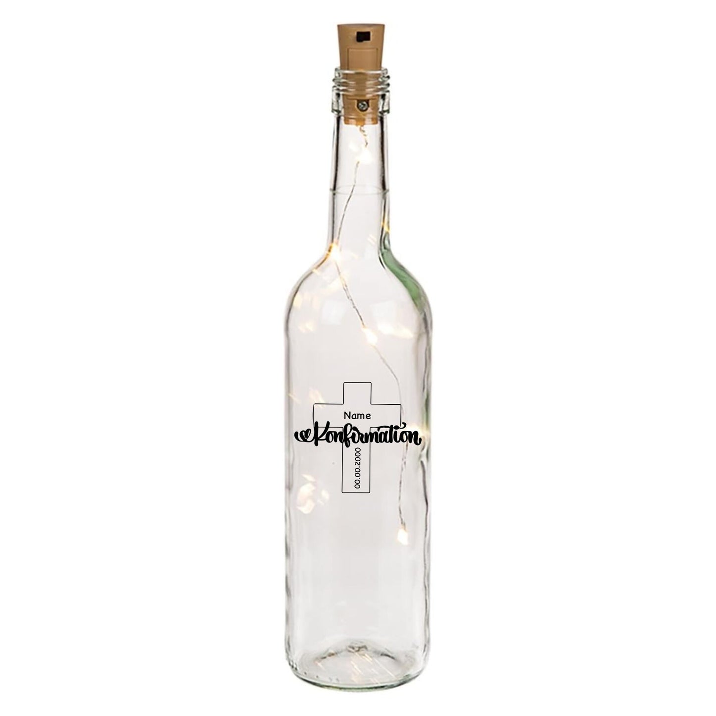 Leuchtflasche personalisiert mit Name und Datum zur Konfirmation, Jugendweihe