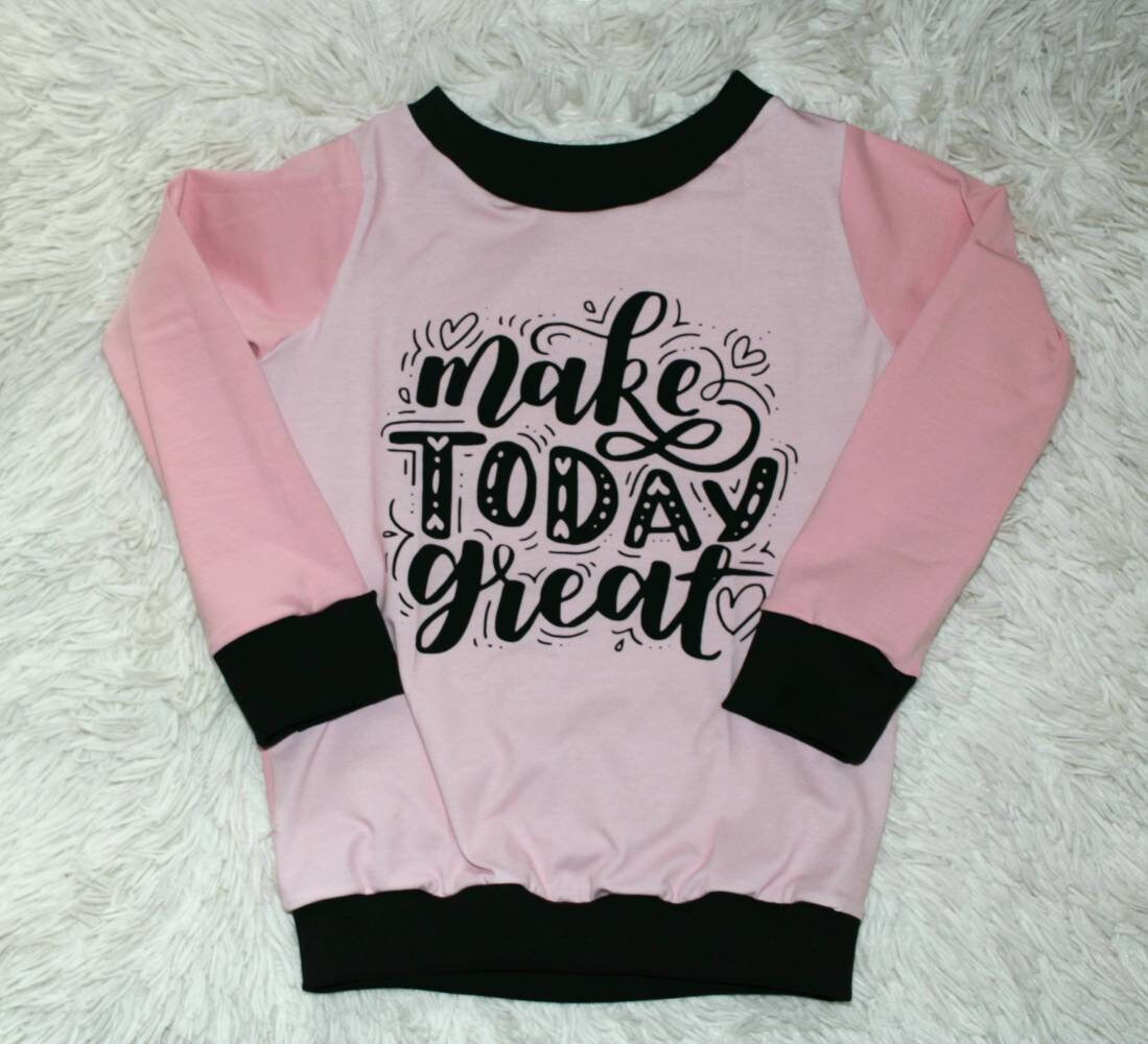 Größe 104/110 Hoodie / Pullover rosa, schwarz, Spruch make today great