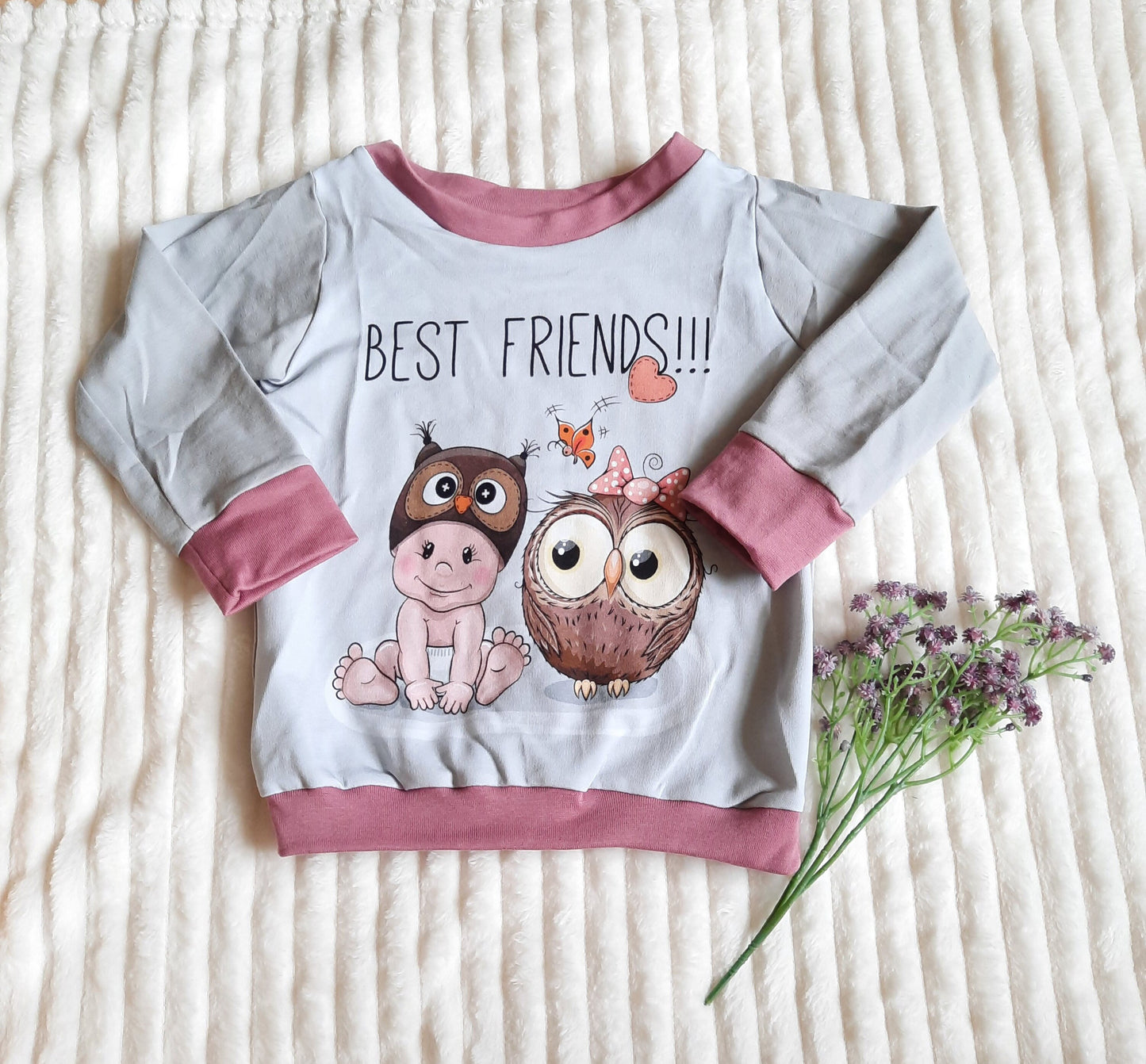 Hoodie / Pullover Gr. 92/98 - grau, Eule, Baby , best friends, beste freunde