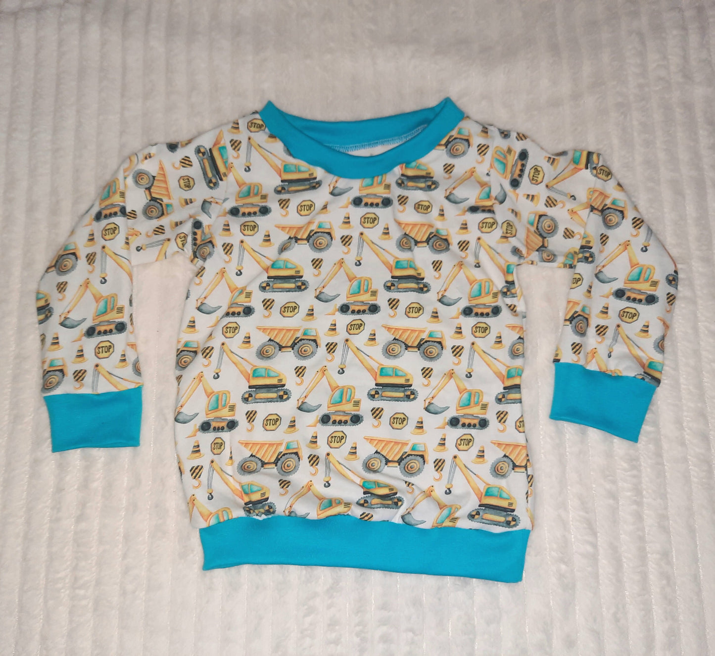 Gr. 92/98 -Hoodie / Pullover, Bagger , Baustelle, gelb, blau, weiß