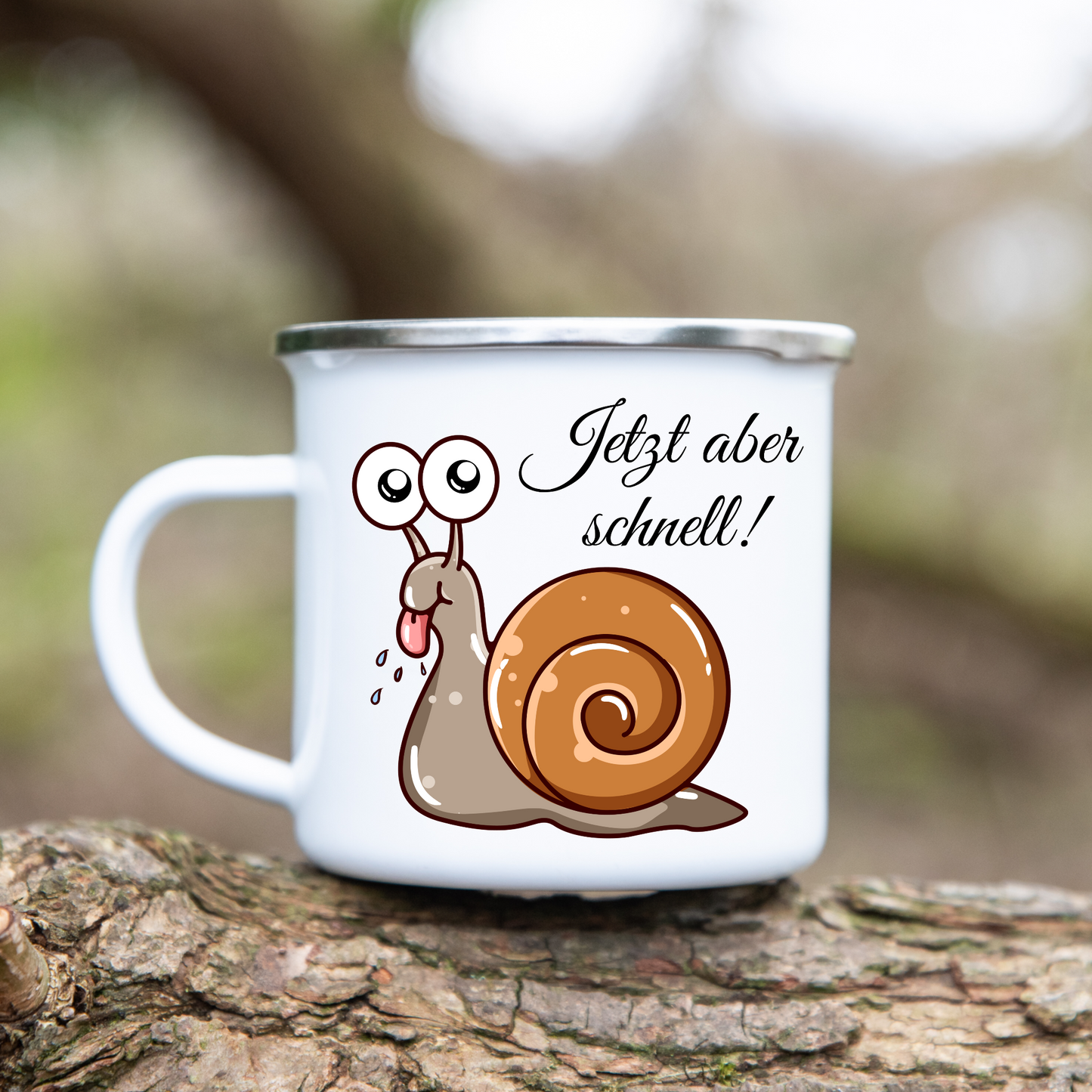 Jetzt aber schnell! Schnecke - Emaille Tasse (Silber)