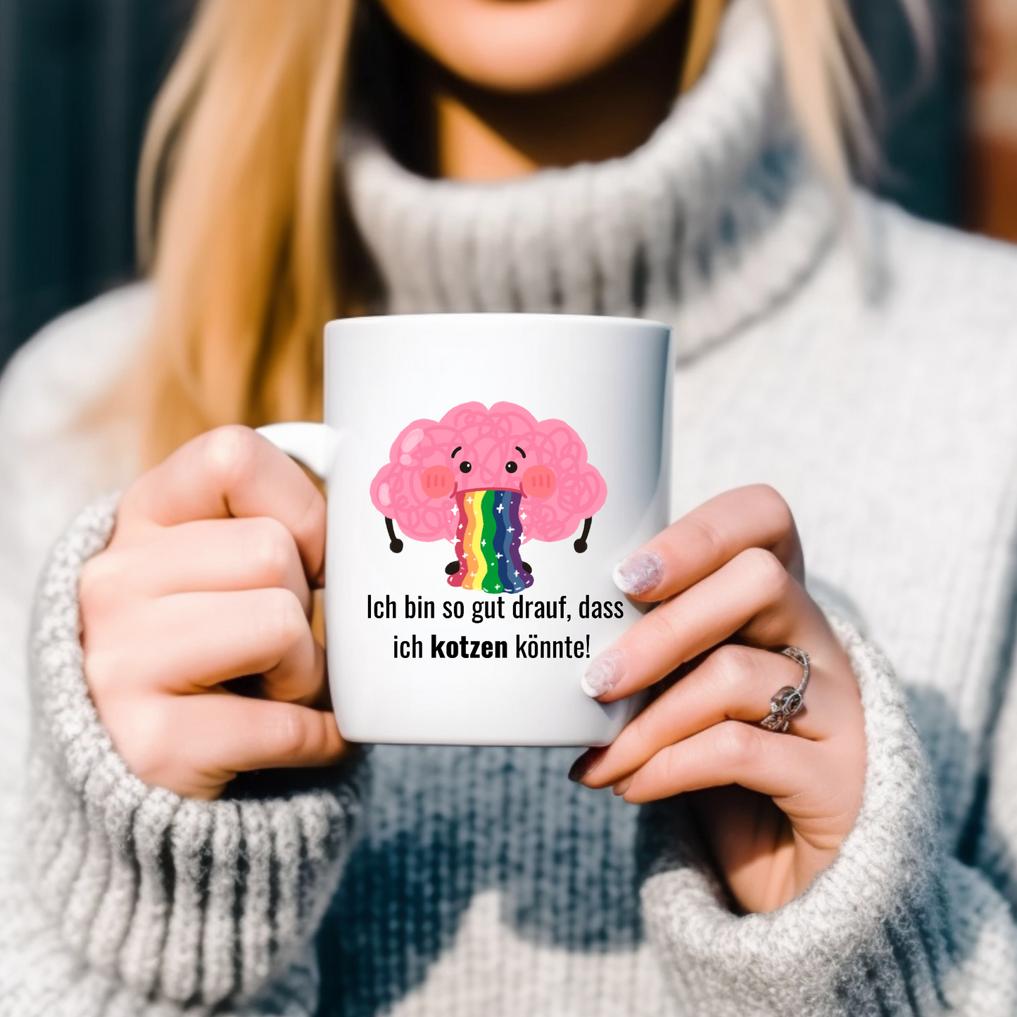Ich bin so gut drauf, dass ich kotzen könnte - Tasse zweifarbig