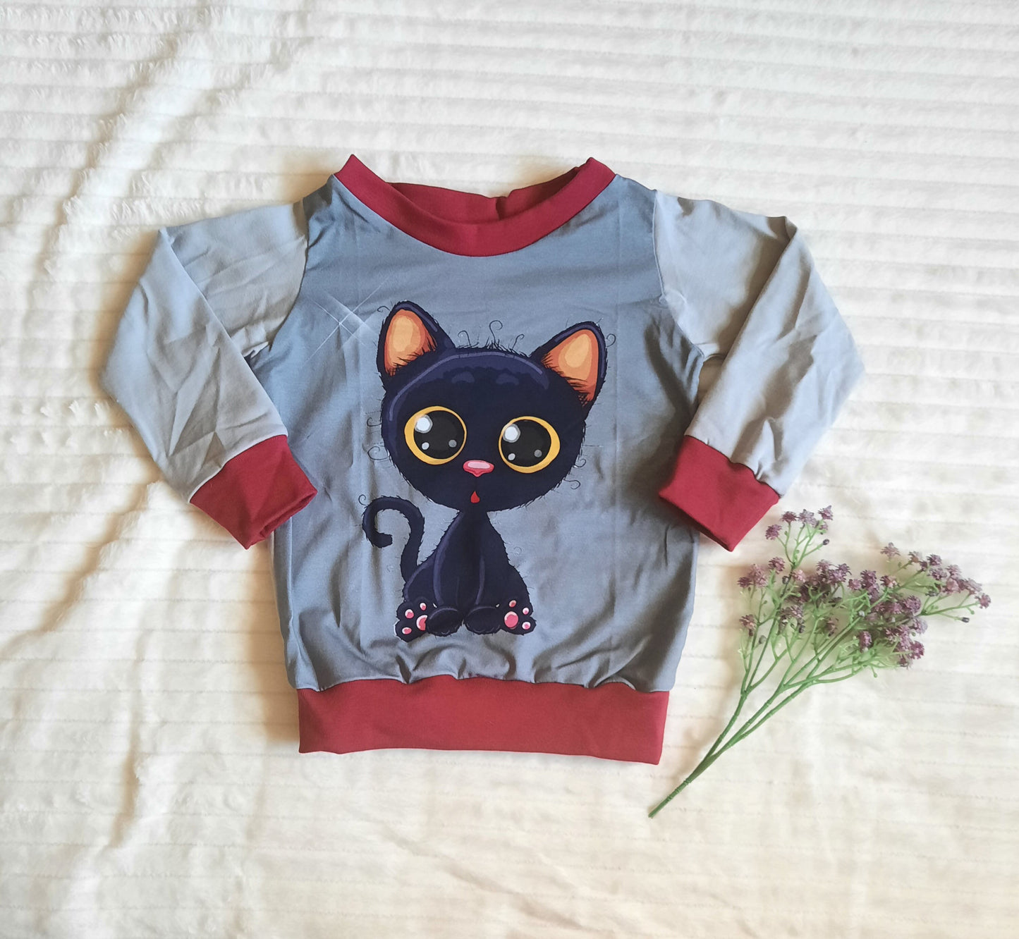 Gr. 92/98 Pullover/ Hoodie - Katze, grau, Jersey