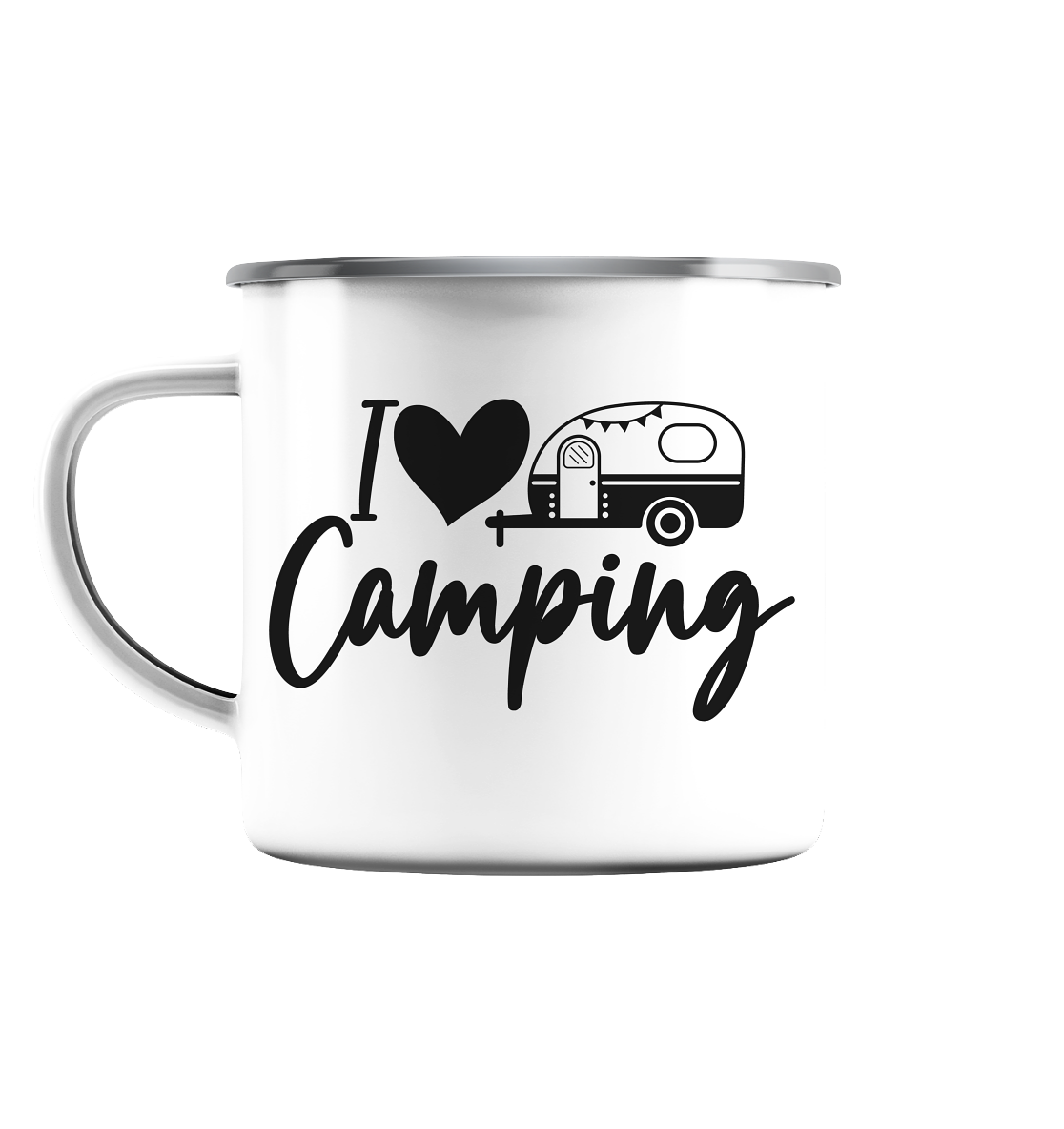 I love camping - Emaille Tasse (Silber)