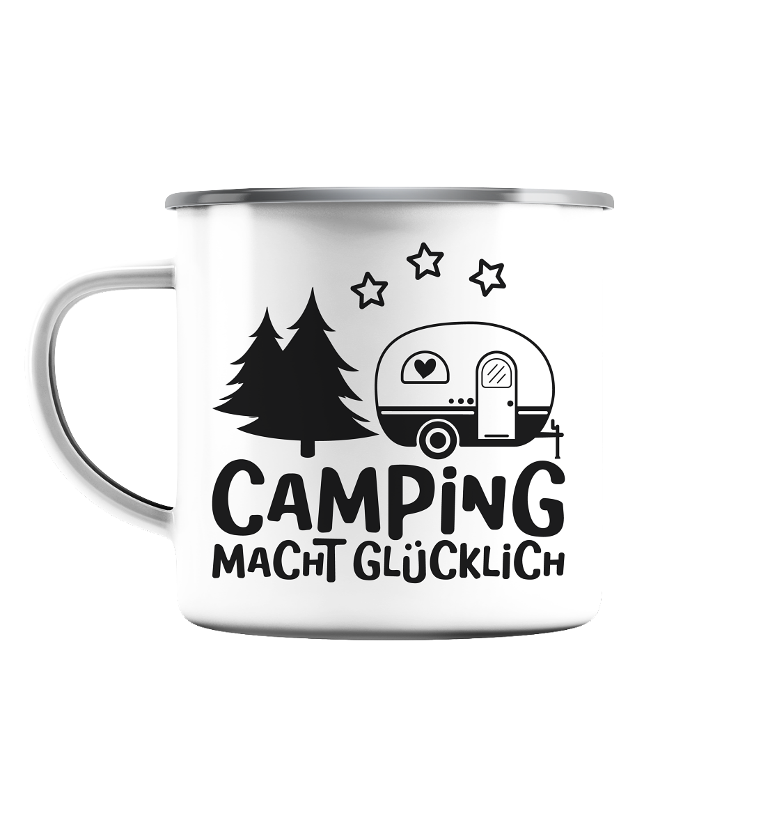 Camping macht glücklich - Emaille Tasse (Silber)