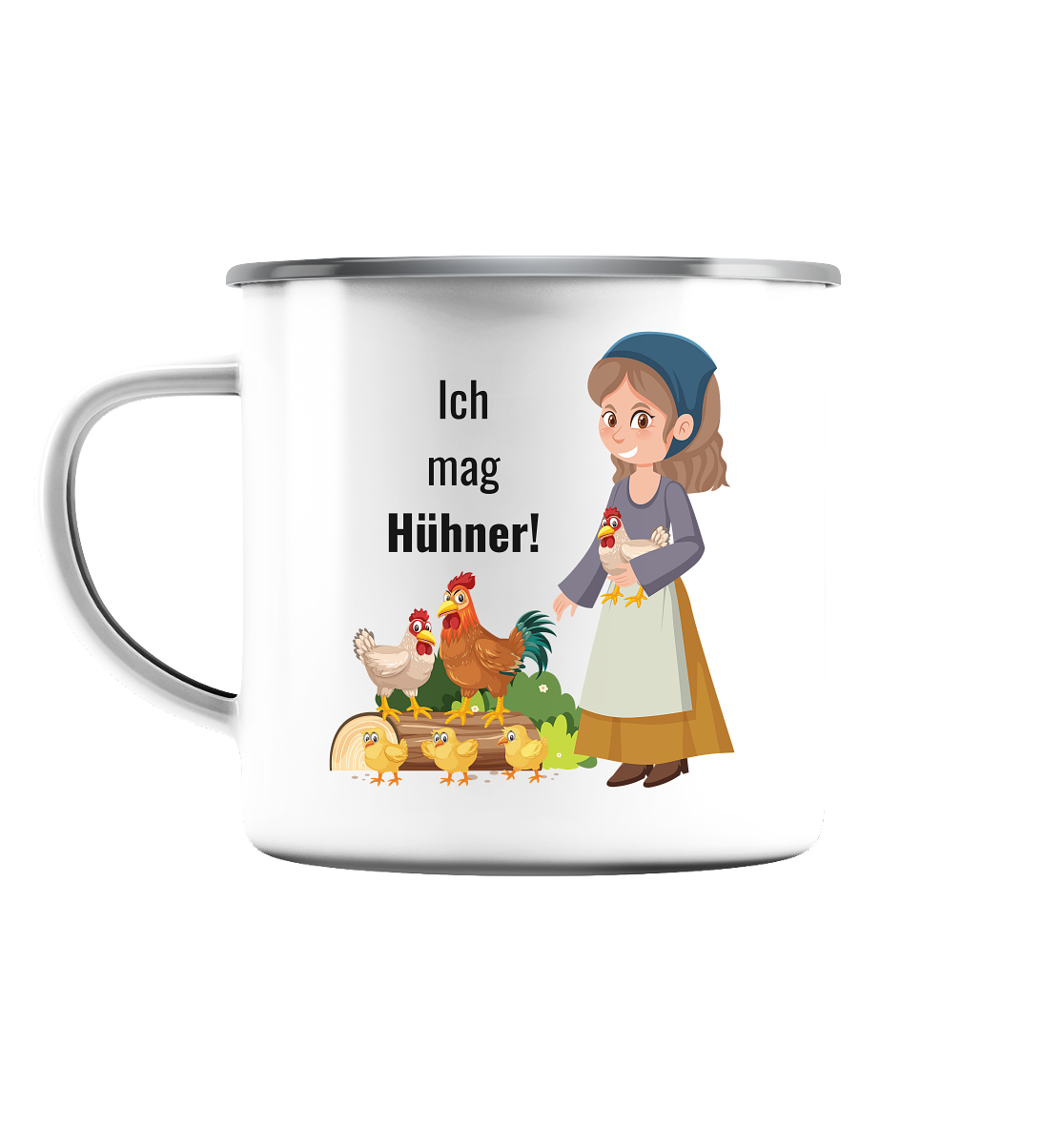 Ich mag Hühner! - Emaille Tasse (Silber)