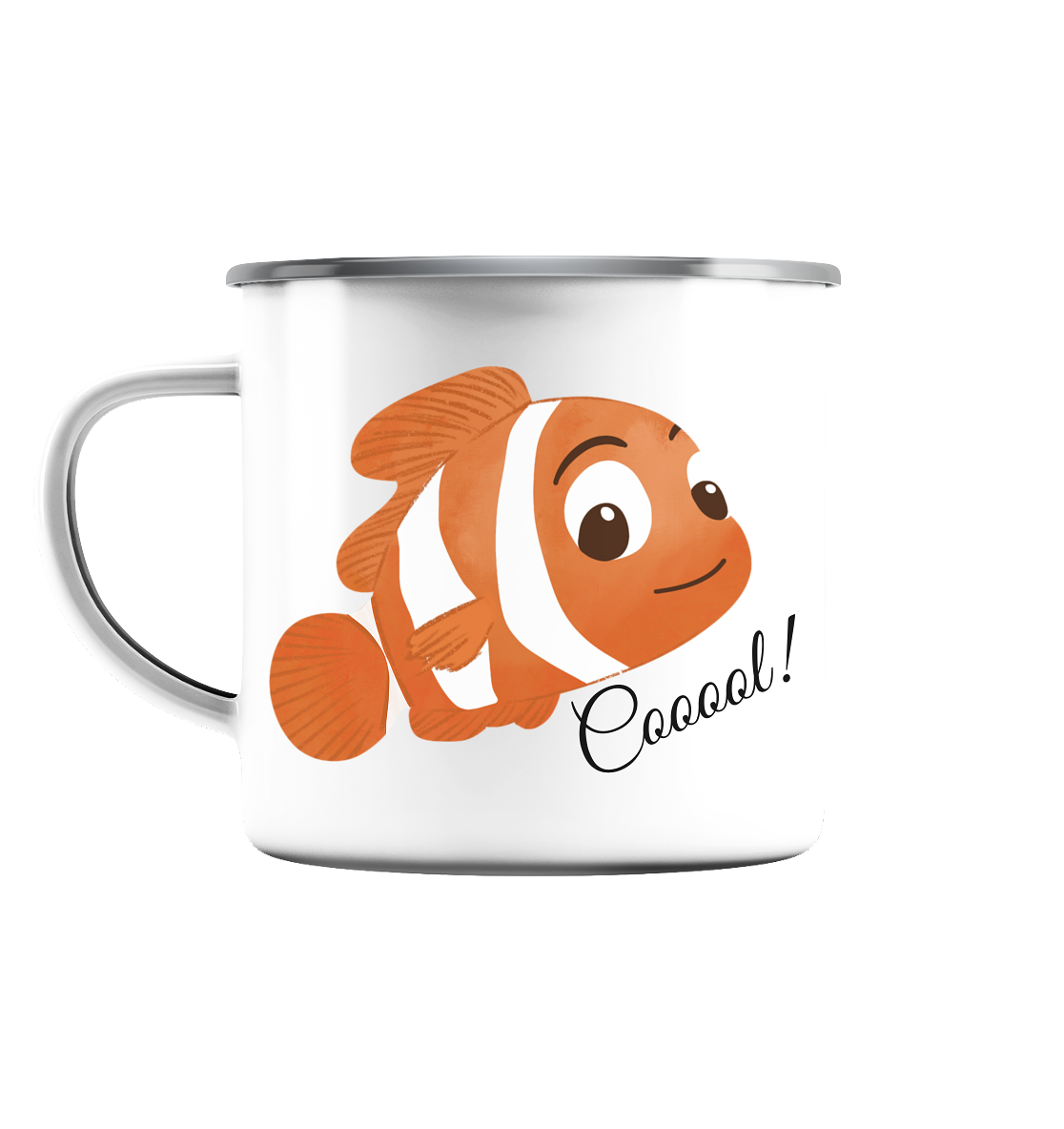 Cooler Clownfisch - Emaille Tasse (Silber)
