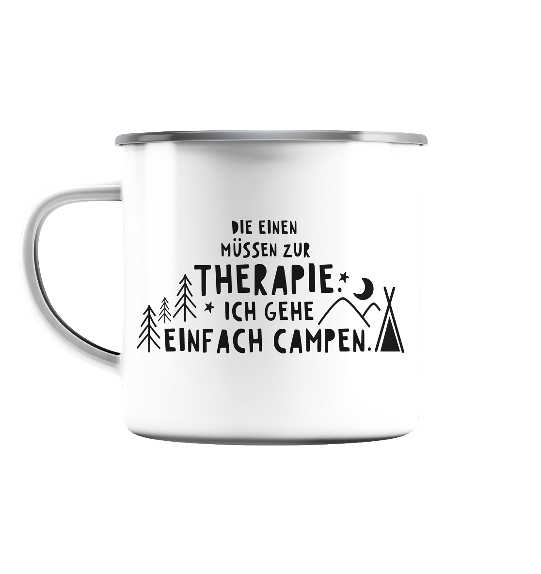 Ich gehe campen - Emaille Tasse (Silber)