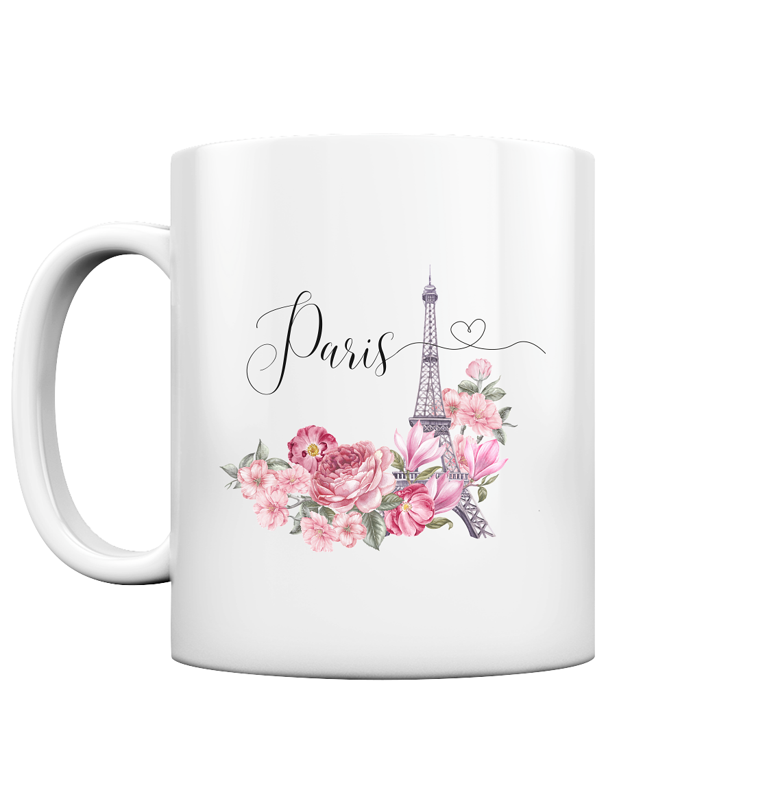 Paris, Eifelturm, Blumen rosa - Tasse glossy
