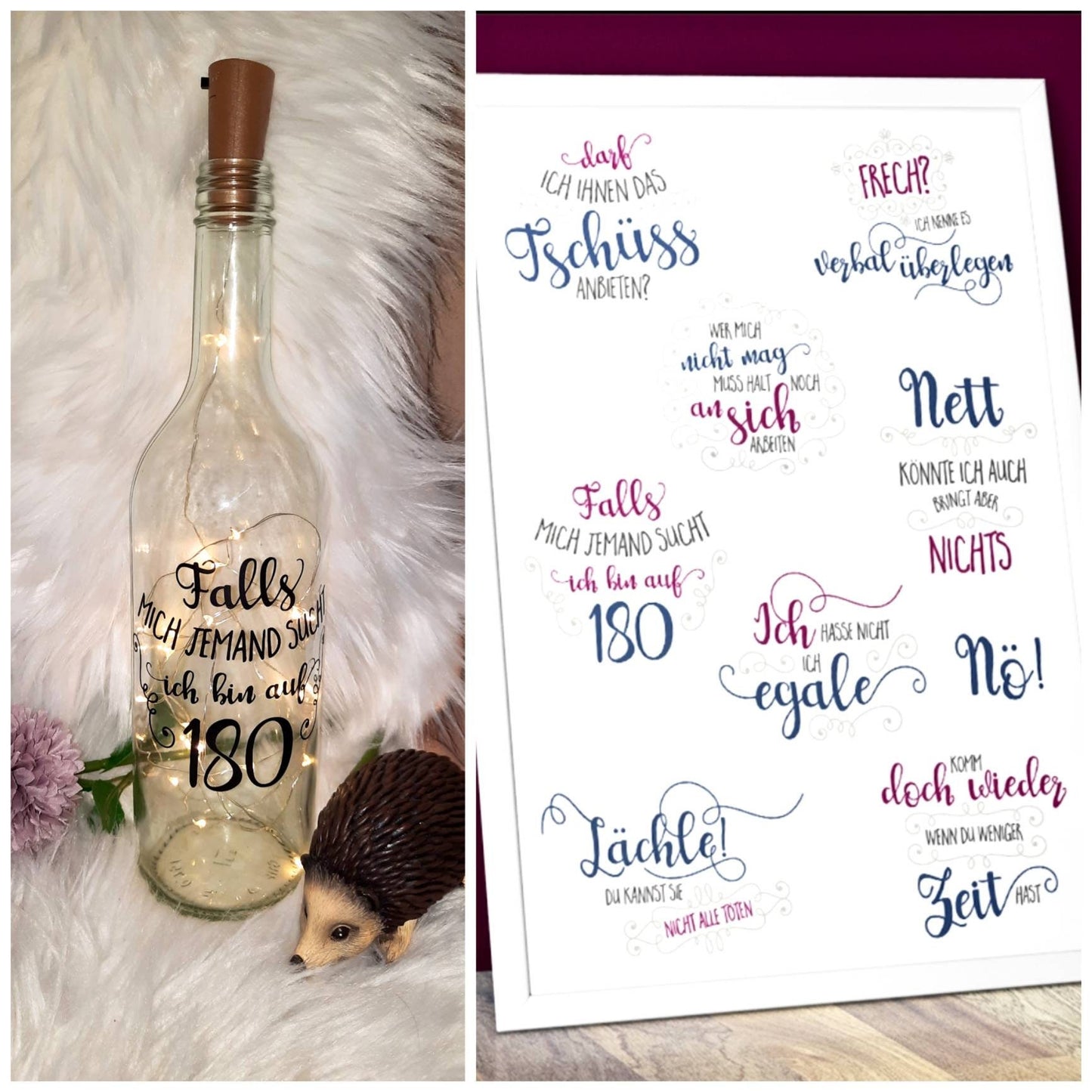 Leuchtflaschen mit Spruch, Licht, lustig, frech, egal