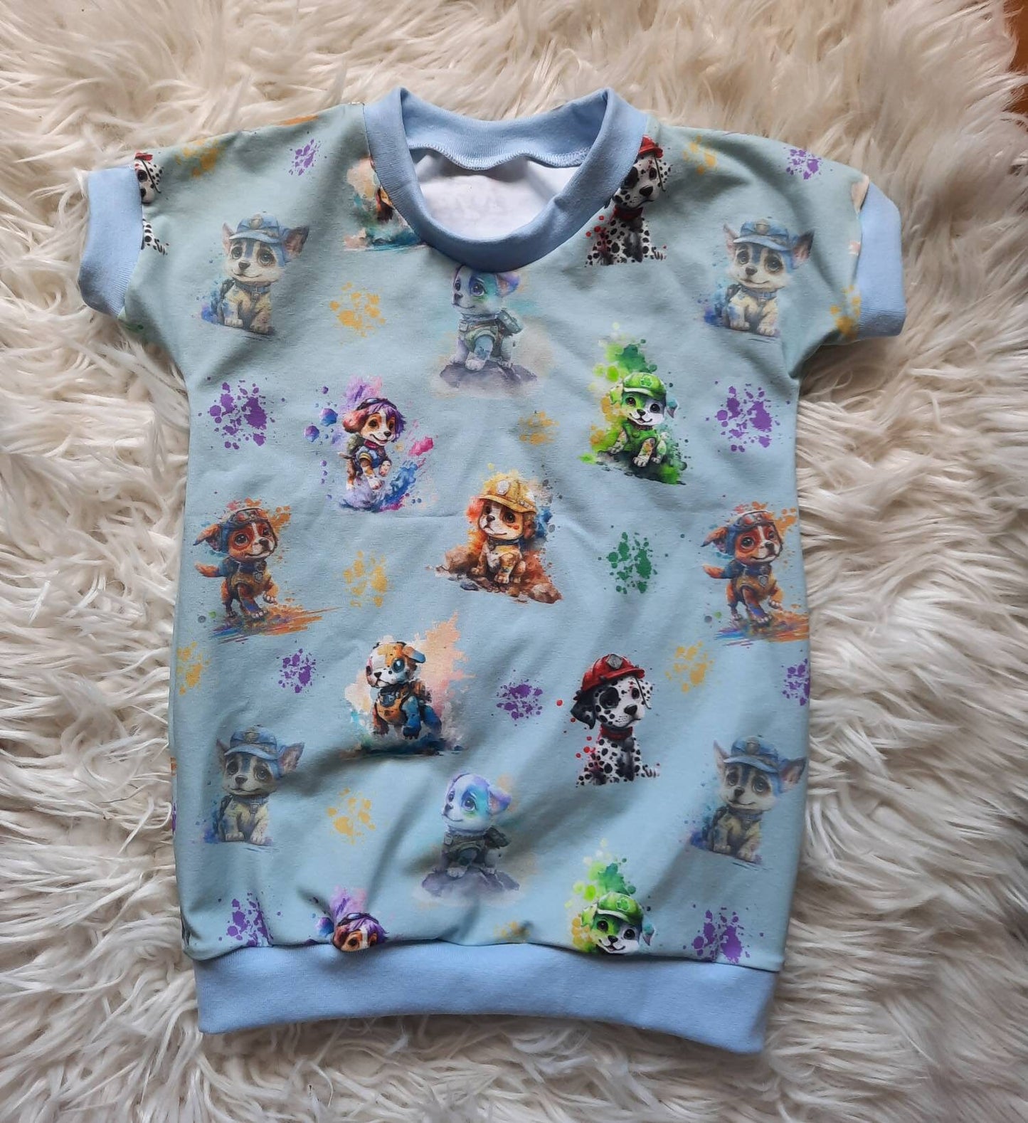 Gr. 104, T-Shirt, Jersey, blau, Hunde, Schnüffler