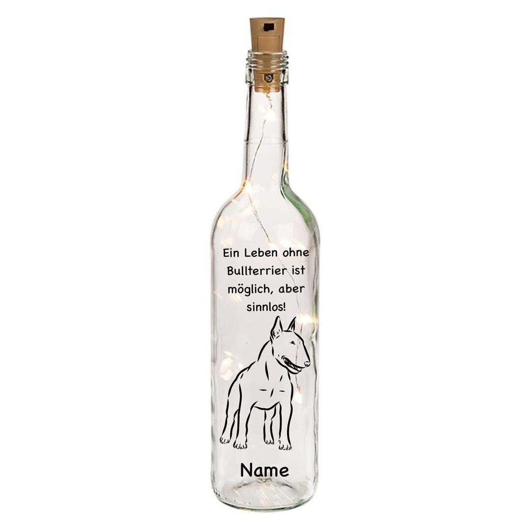 Leuchtflaschen Miniatur Bullterrier, individuell mit Name, Hund, Hunde,
