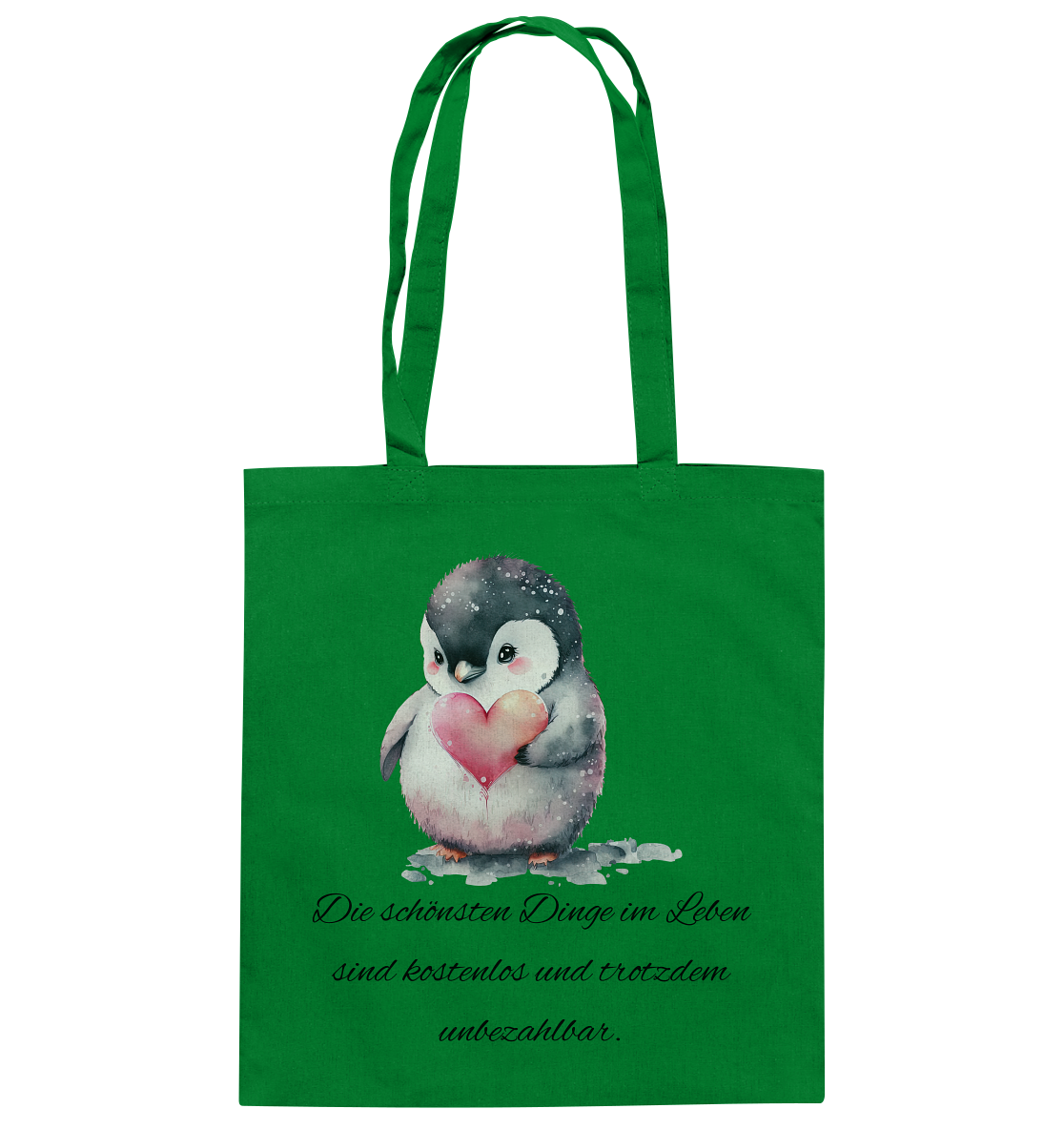 Pinguin, die schönsten Dinge im Leben sind kostenlos - Baumwolltasche