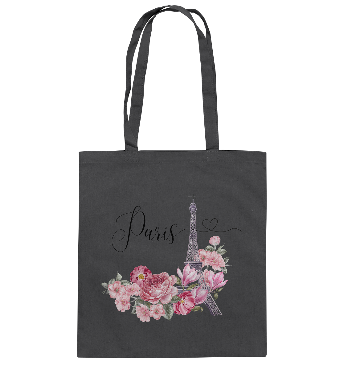 Paris, Eifelturm, Blumen rosa - Baumwolltasche