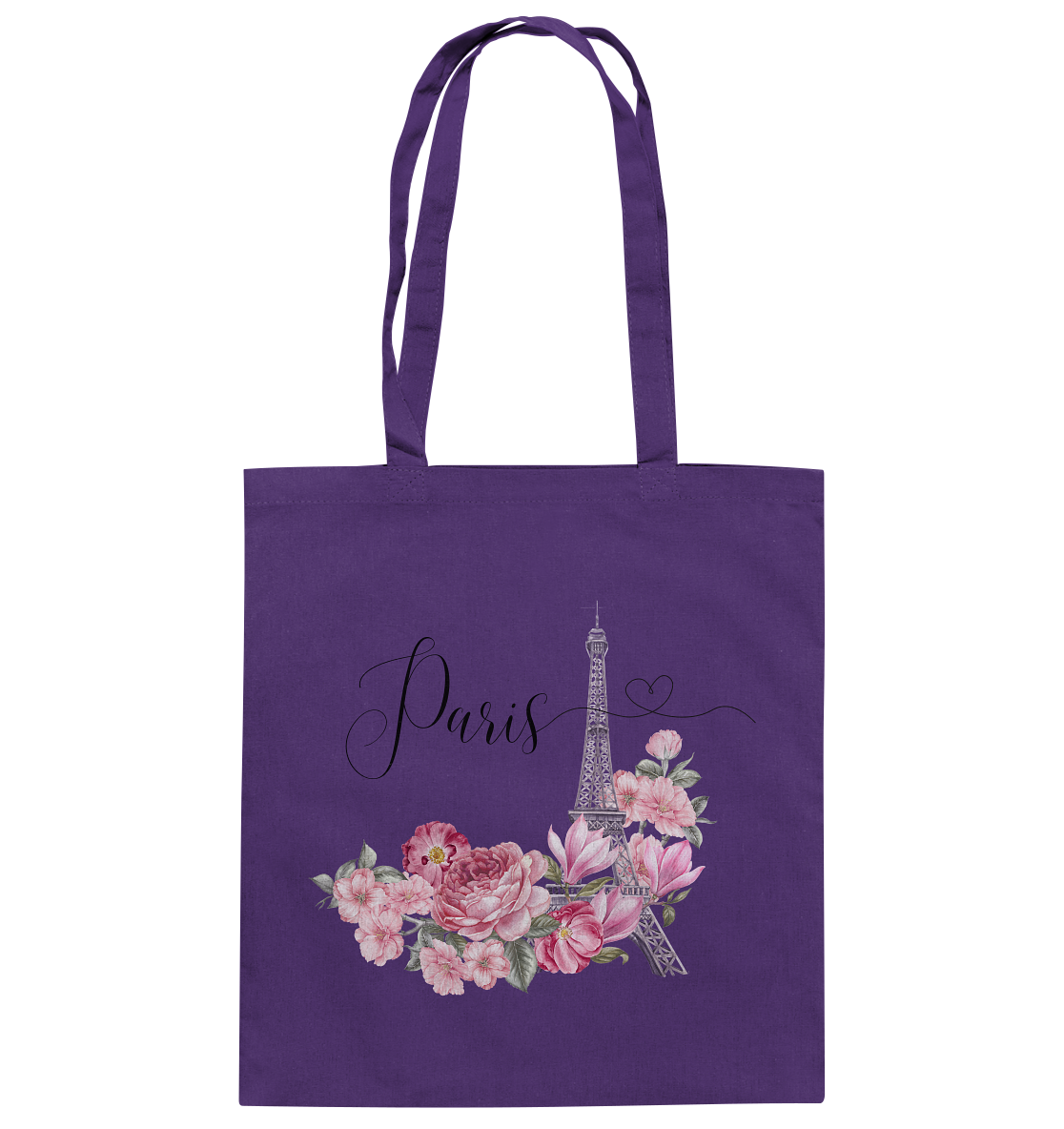 Paris, Eifelturm, Blumen rosa - Baumwolltasche