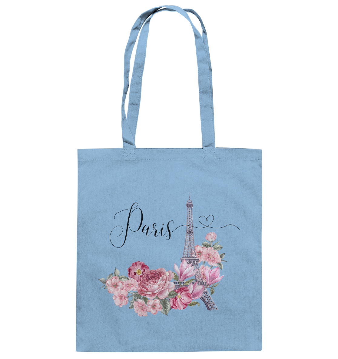 Paris, Eifelturm, Blumen rosa - Baumwolltasche