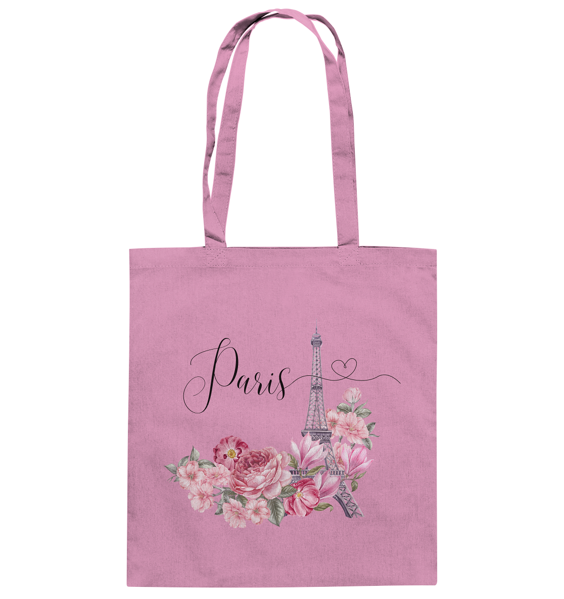 Paris, Eifelturm, Blumen rosa - Baumwolltasche