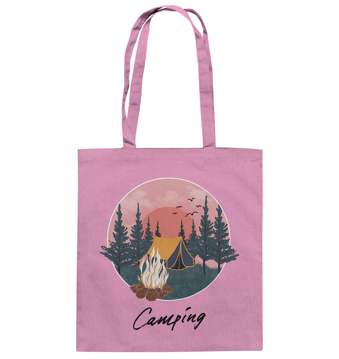 Camping, Zelt, Lagerfeuer, Wald - Baumwolltasche