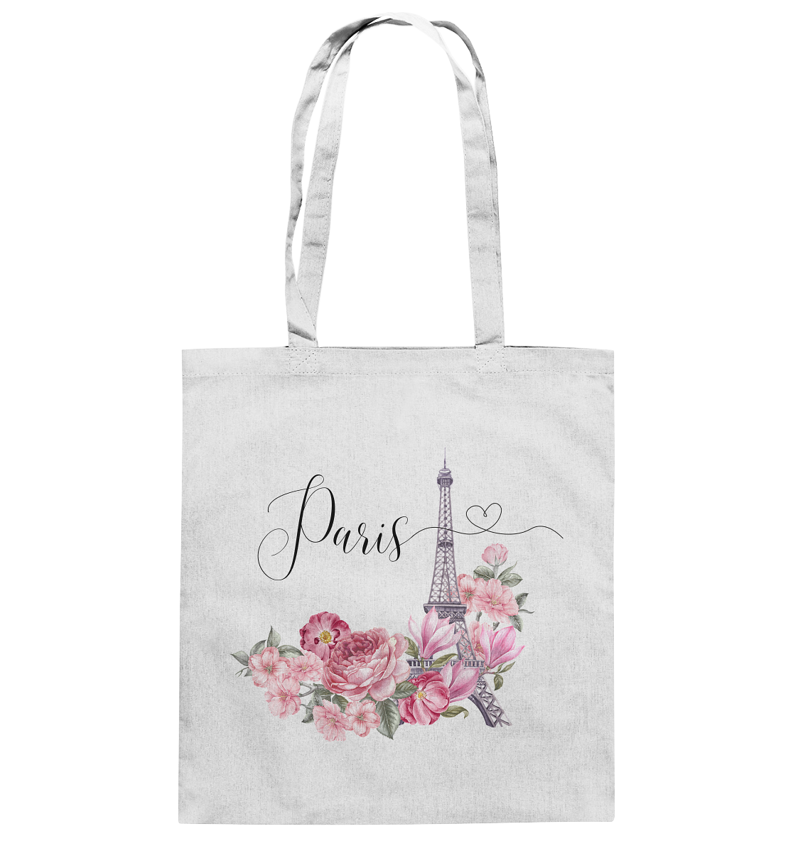 Paris, Eifelturm, Blumen rosa - Baumwolltasche