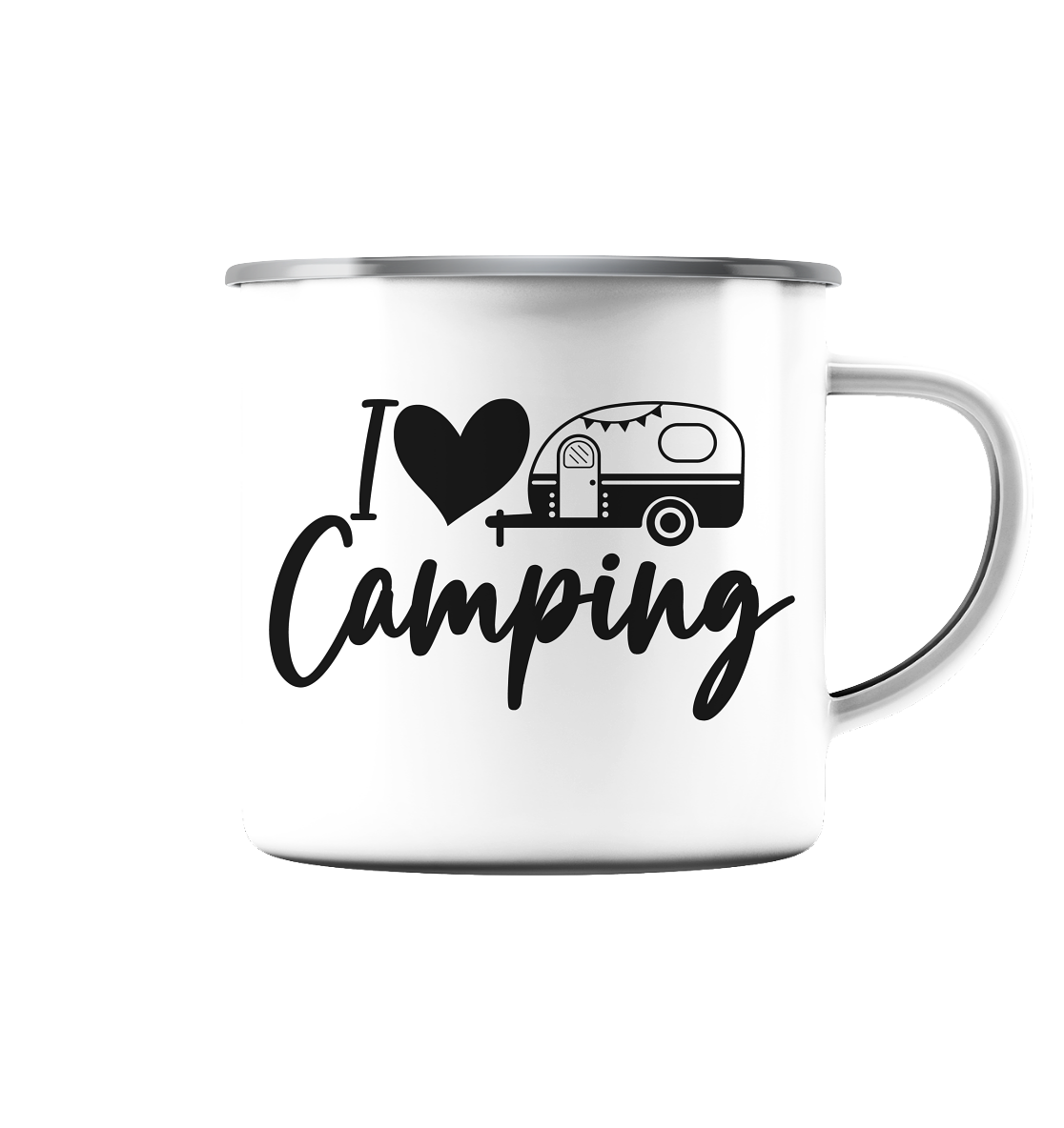 I love camping - Emaille Tasse (Silber)
