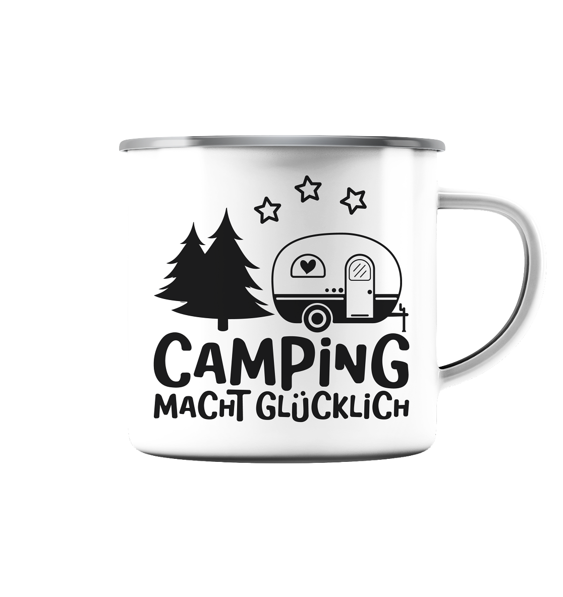 Camping macht glücklich - Emaille Tasse (Silber)