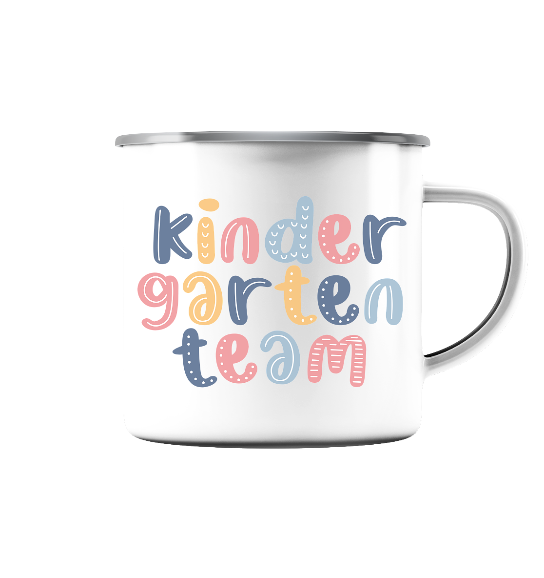 Kindergartenteam - Emaille Tasse (Silber)
