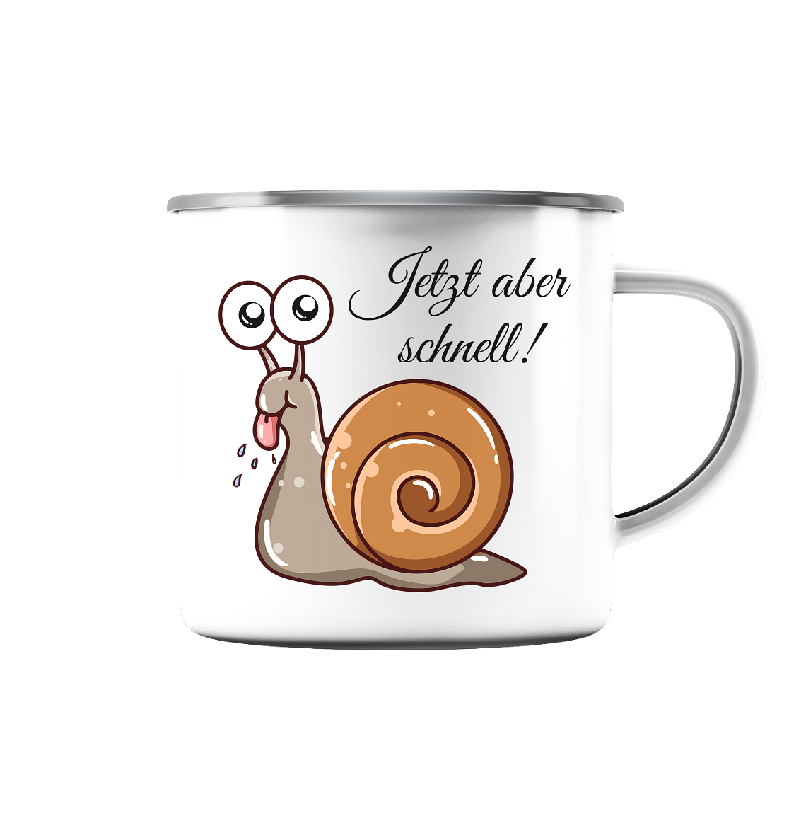 Jetzt aber schnell! Schnecke - Emaille Tasse (Silber)