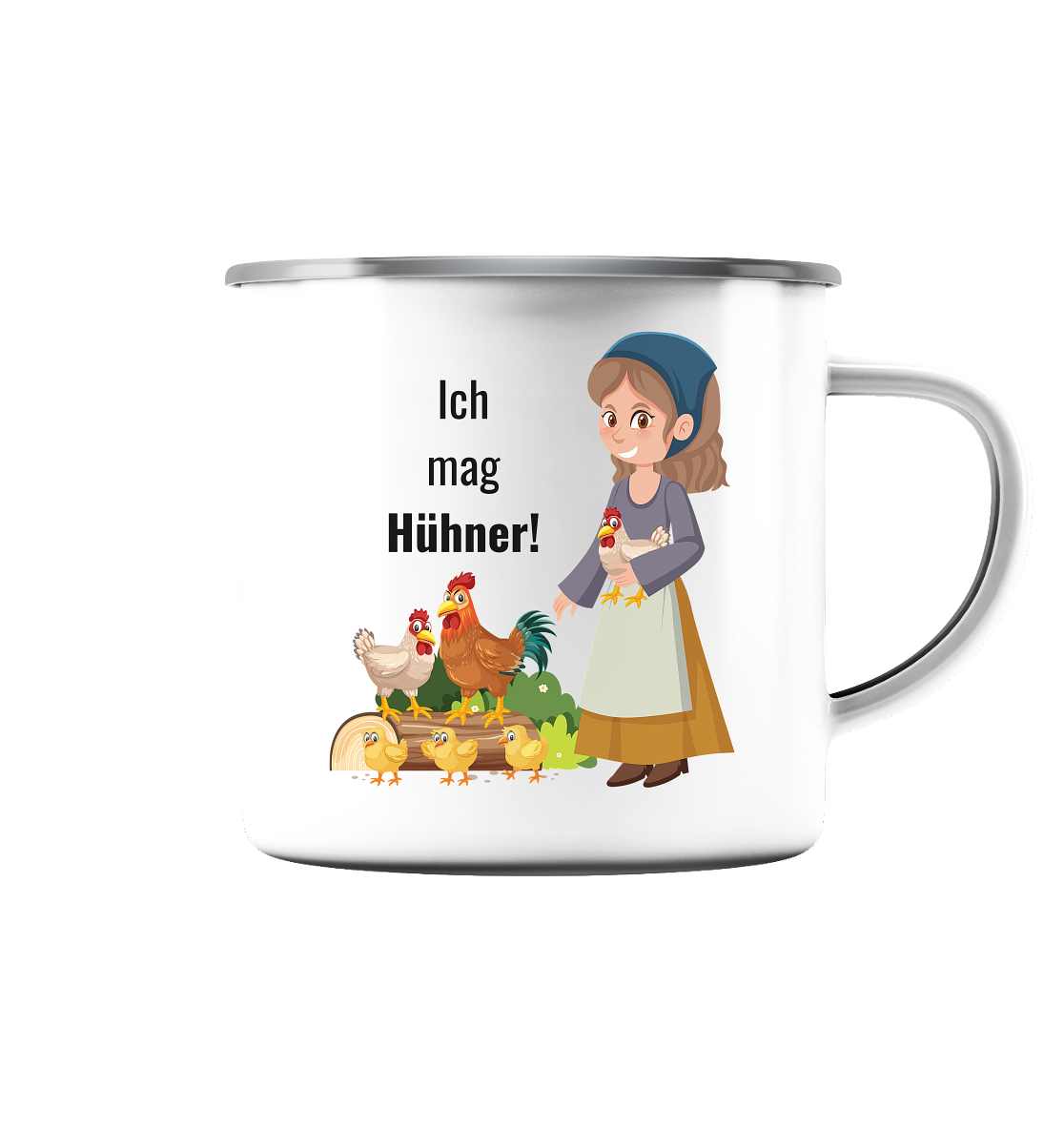 Ich mag Hühner! - Emaille Tasse (Silber)