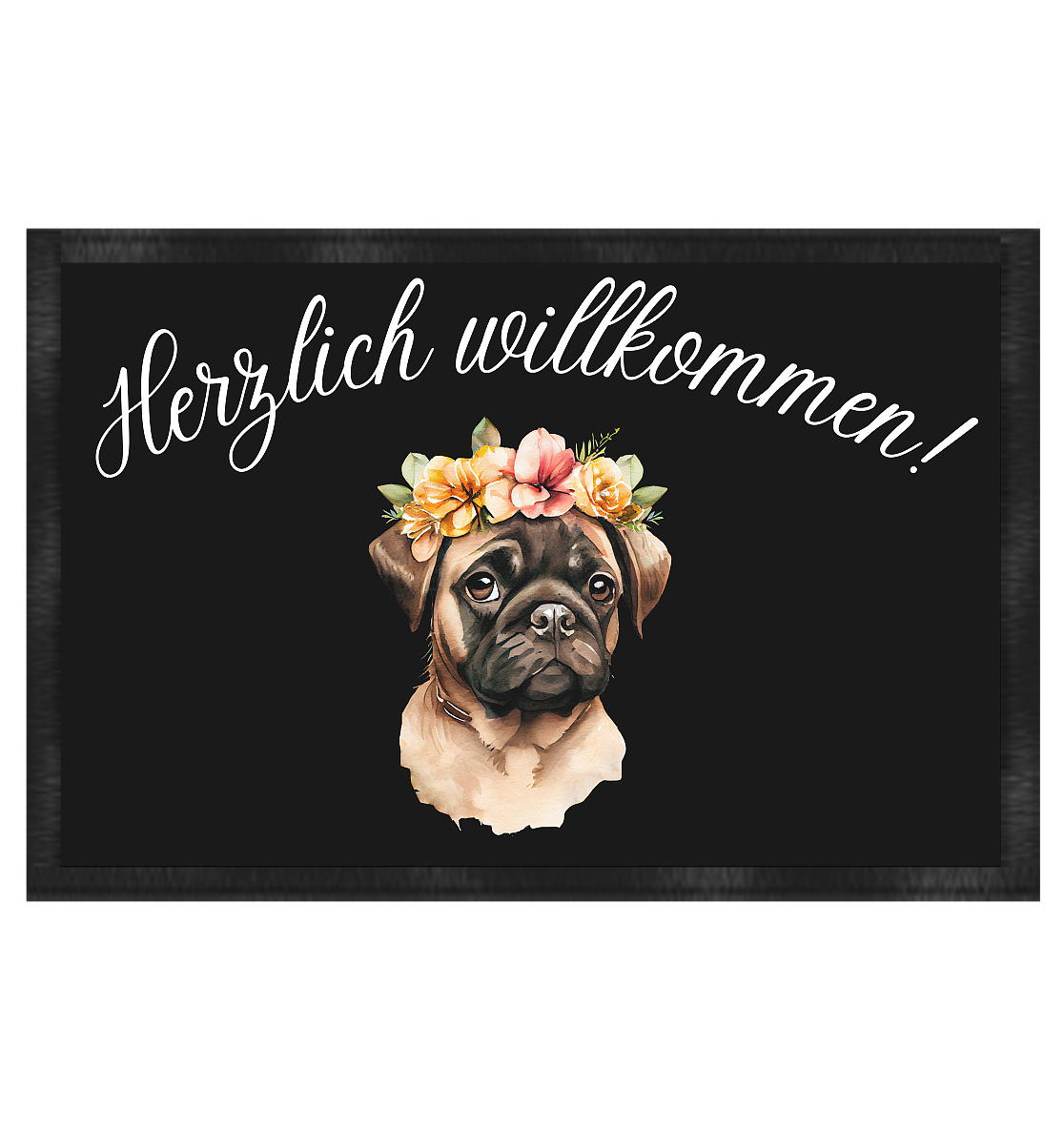 Fußmatte, Mops, herzlich willkommen - Fußmatte 60x40cm