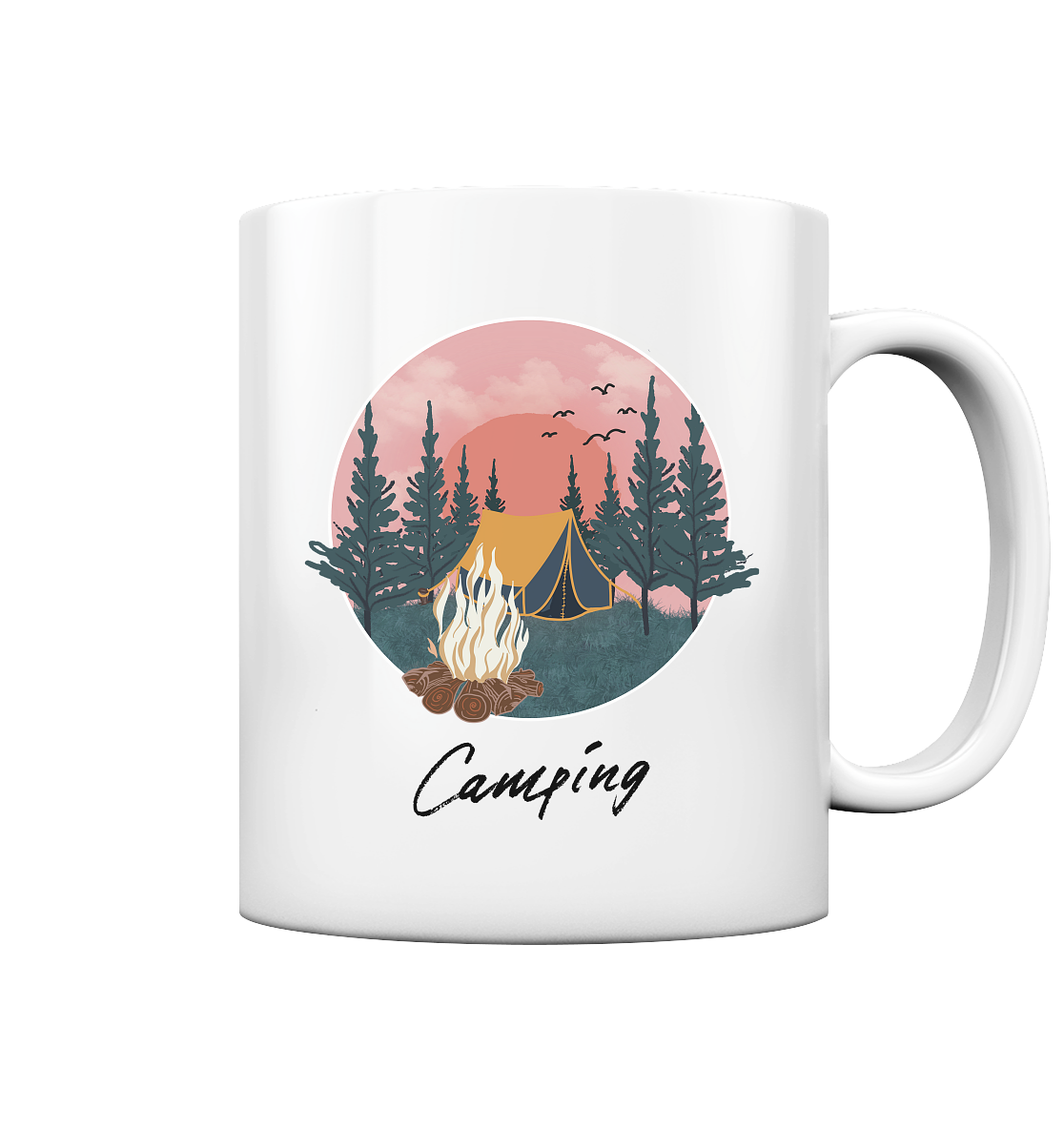 Camping, Zelt, Lagerfeuer, Wald - Tasse glossy