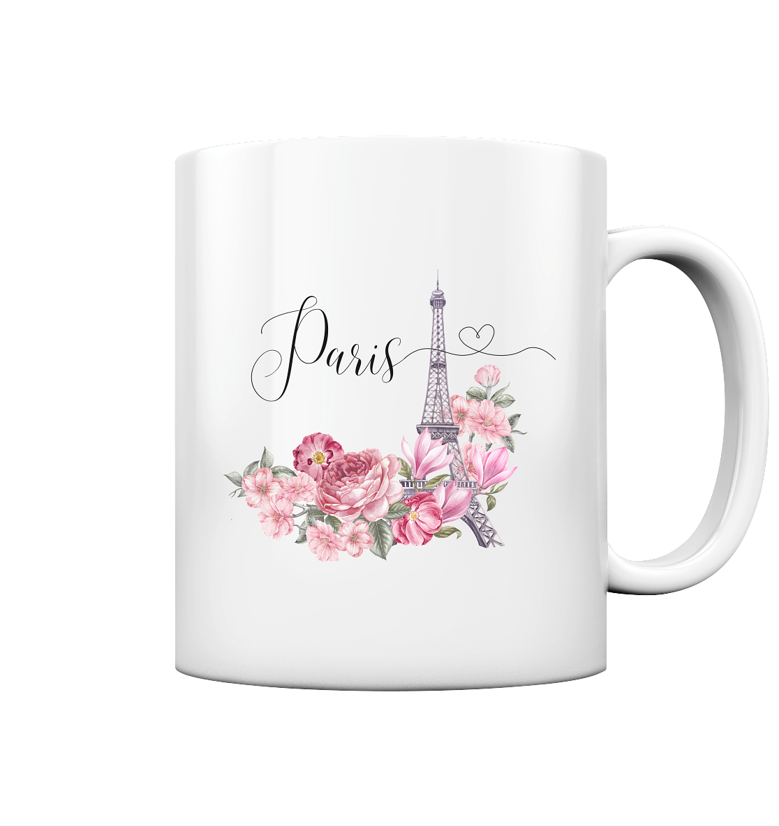 Paris, Eifelturm, Blumen rosa - Tasse glossy