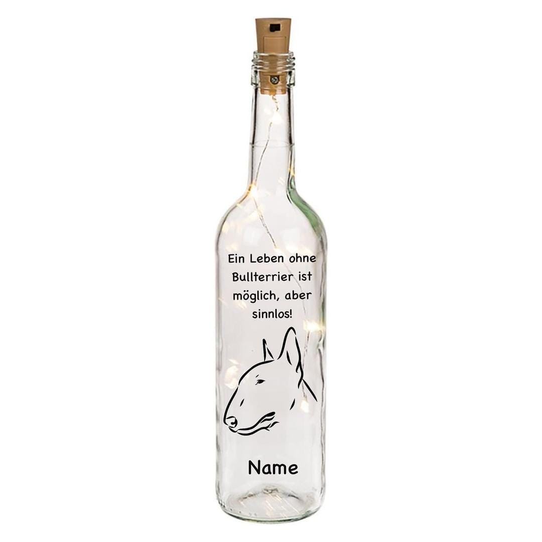 Leuchtflaschen Miniatur Bullterrier, individuell mit Name, Hund, Hunde,