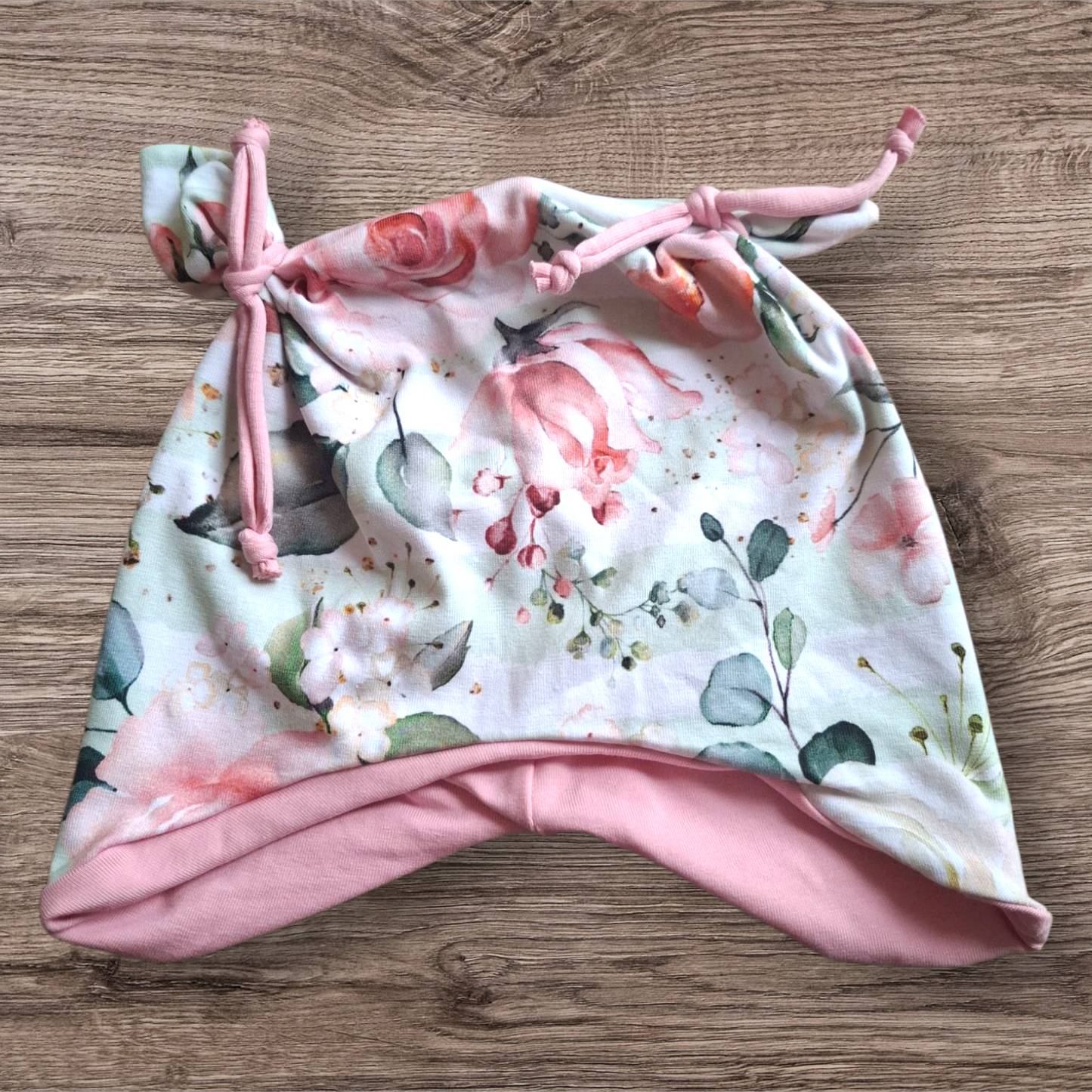 Öhrchenmütze KU 50-52cm rosa Blumen
