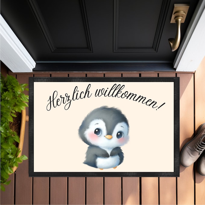 Pinguin, herzlich willkommen - Fußmatte 60x40cm