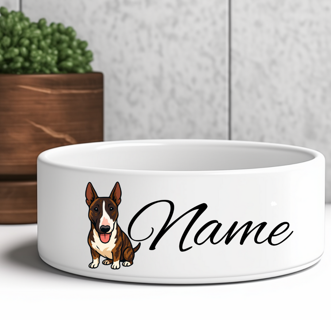 Keramik-Futternapf für Hunde und Katzen mit Motiv und Name, Bullterrier, Miniatur Bullterrier