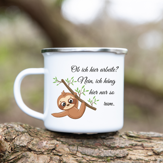 Ich hänge hier nur so rum! - Emaille Tasse (Silber)