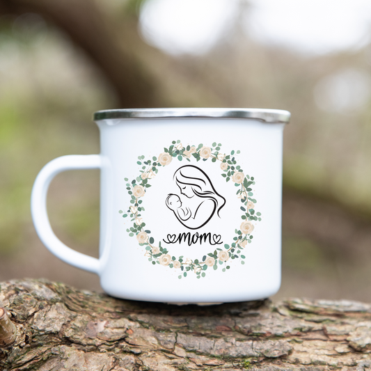 Mom, Muttertag  - Emaille Tasse (Silber)