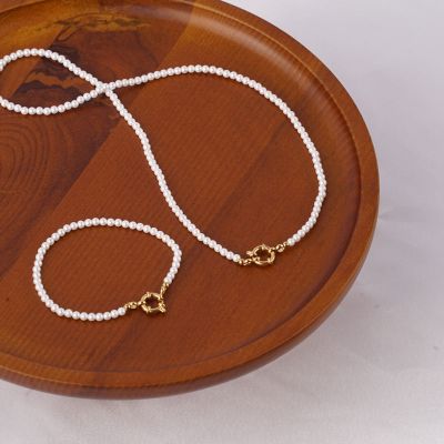 Line of Mini Pearls Edelstahl Halskette und Armband Set