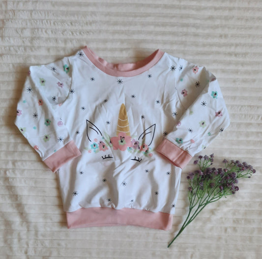 Gr. 92/98 Pullover - Mädchen, Einhörner, Regenbogen, Magisch