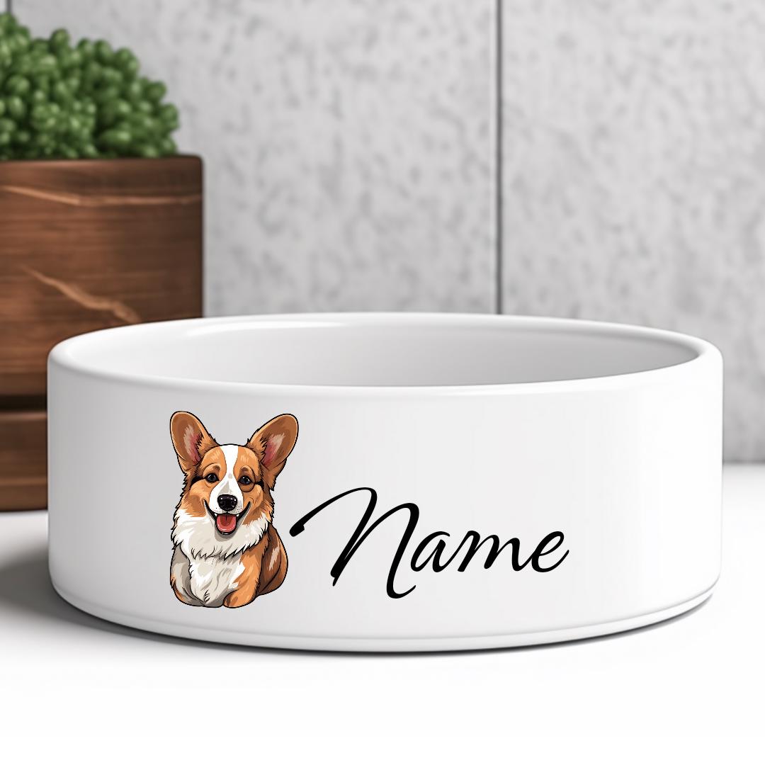 Keramik-Futternapf für Hunde und Katzen mit Motiv und Name, Corgie