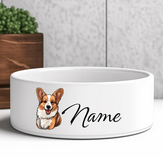 Keramik-Futternapf für Hunde und Katzen mit Motiv und Name, Corgie