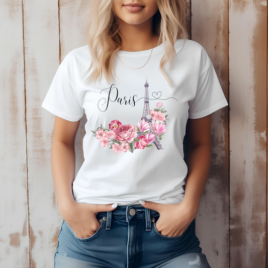 Paris, Eifelturm, Blumen rosa - Premium Shirt