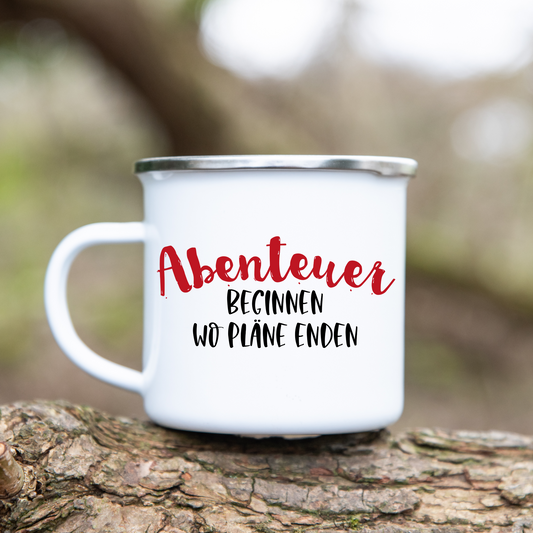 Abenteuer beginnen wo Pläne enden  - Emaille Tasse (Silber)
