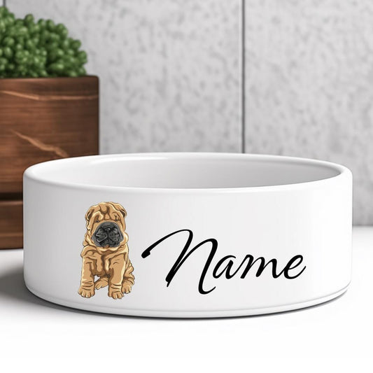 Keramik-Futternapf für Hunde und Katzen mit Motiv und Name, Shar Pei