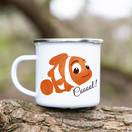 Cooler Clownfisch - Emaille Tasse (Silber)
