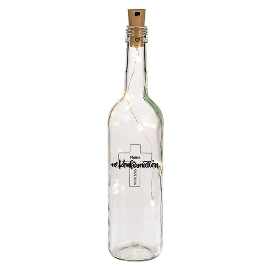 Leuchtflasche personalisiert mit Name und Datum zur Konfirmation, Jugendweihe
