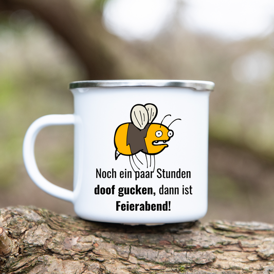 Noch ein paar Stunden Ruhe gucken dann ist Feierabend - Emaille Tasse (Silber)